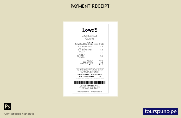 Plantilla de recibo de pago de Lowe'S Home Center lista para imprimir